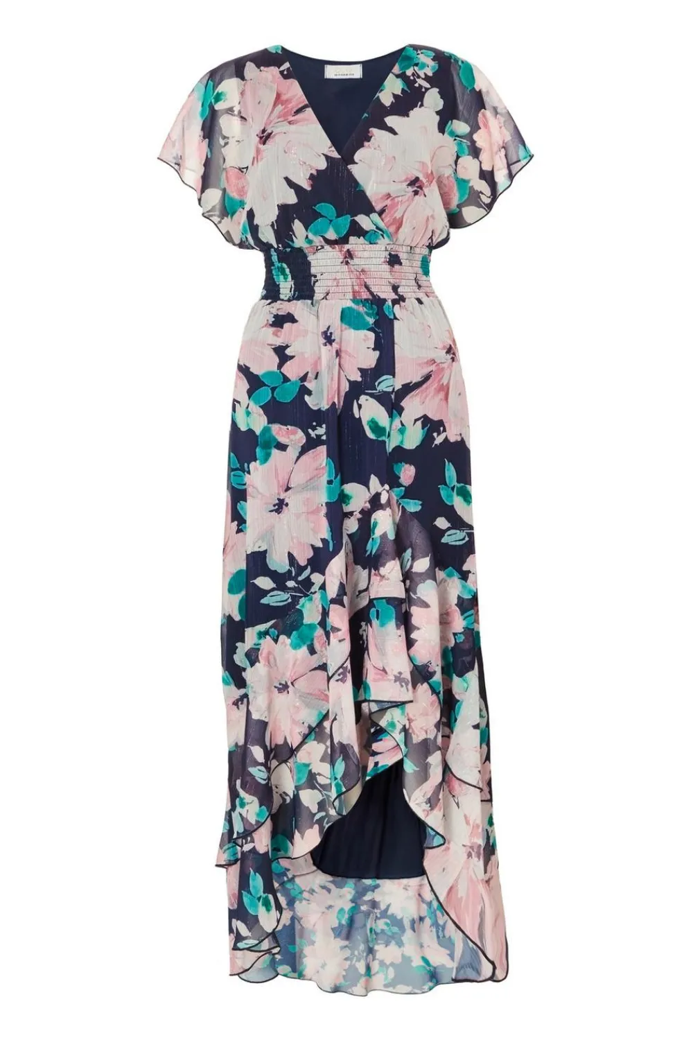 Quiz Day At The Races|Christening Guest>Navy Floral Tiered Midi Dress