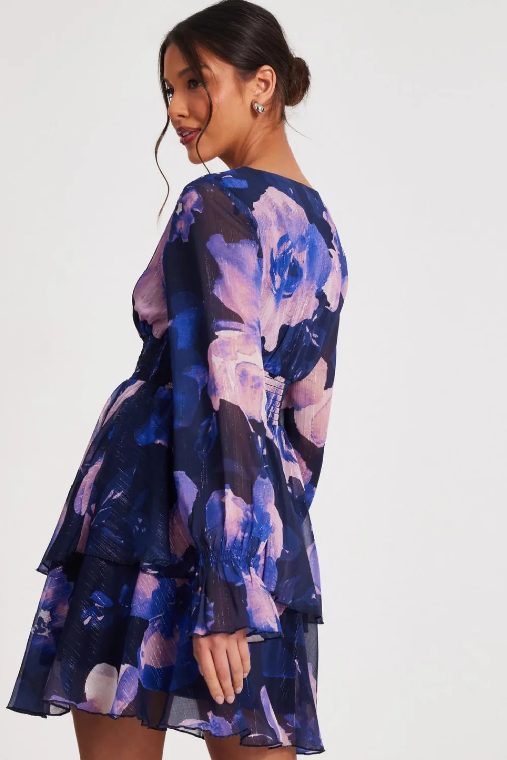 Quiz Evening Dresses|Day At The Races>Navy Floral Tiered Skater Dress