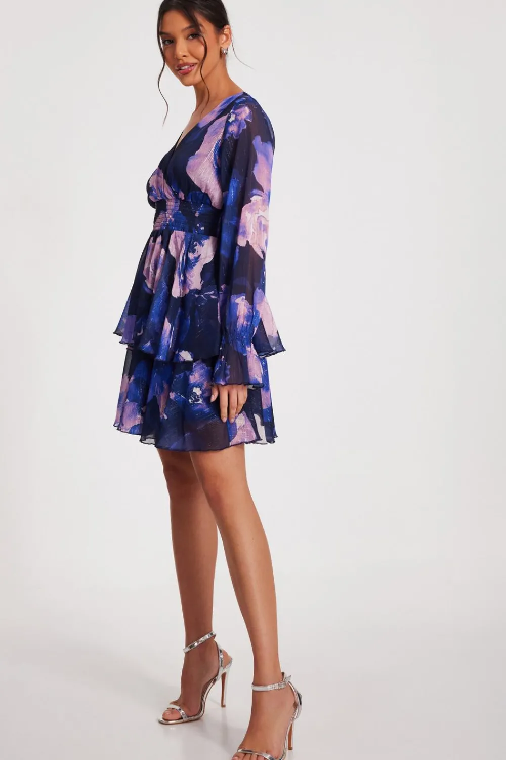 Quiz Evening Dresses|Day At The Races>Navy Floral Tiered Skater Dress