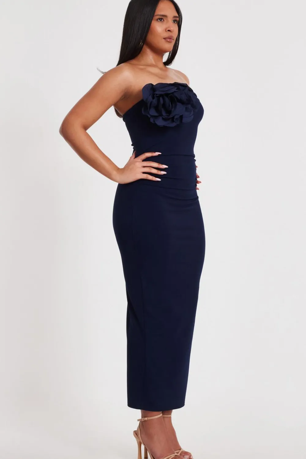 Quiz Day At The Races|Christening Guest>Navy Flower Embellished Midaxi Dress