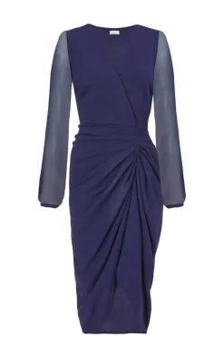 Quiz Christening Guest|Modest>Navy Front Wrap Ruched Midi Dress