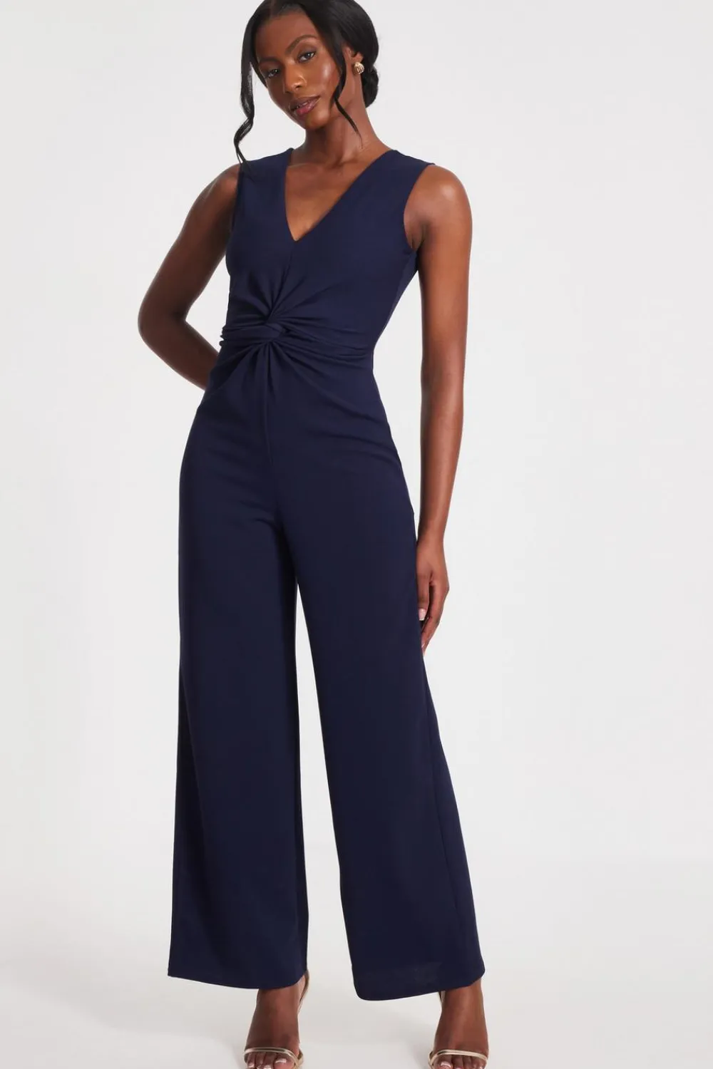 Quiz Occasion Jumpsuits|Evening Jumpsuits>Navy Gathered Front Jumpsuit