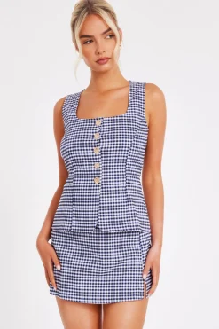 Quiz Workwear|Summer Clothes>Navy Gingham Wrap Skort