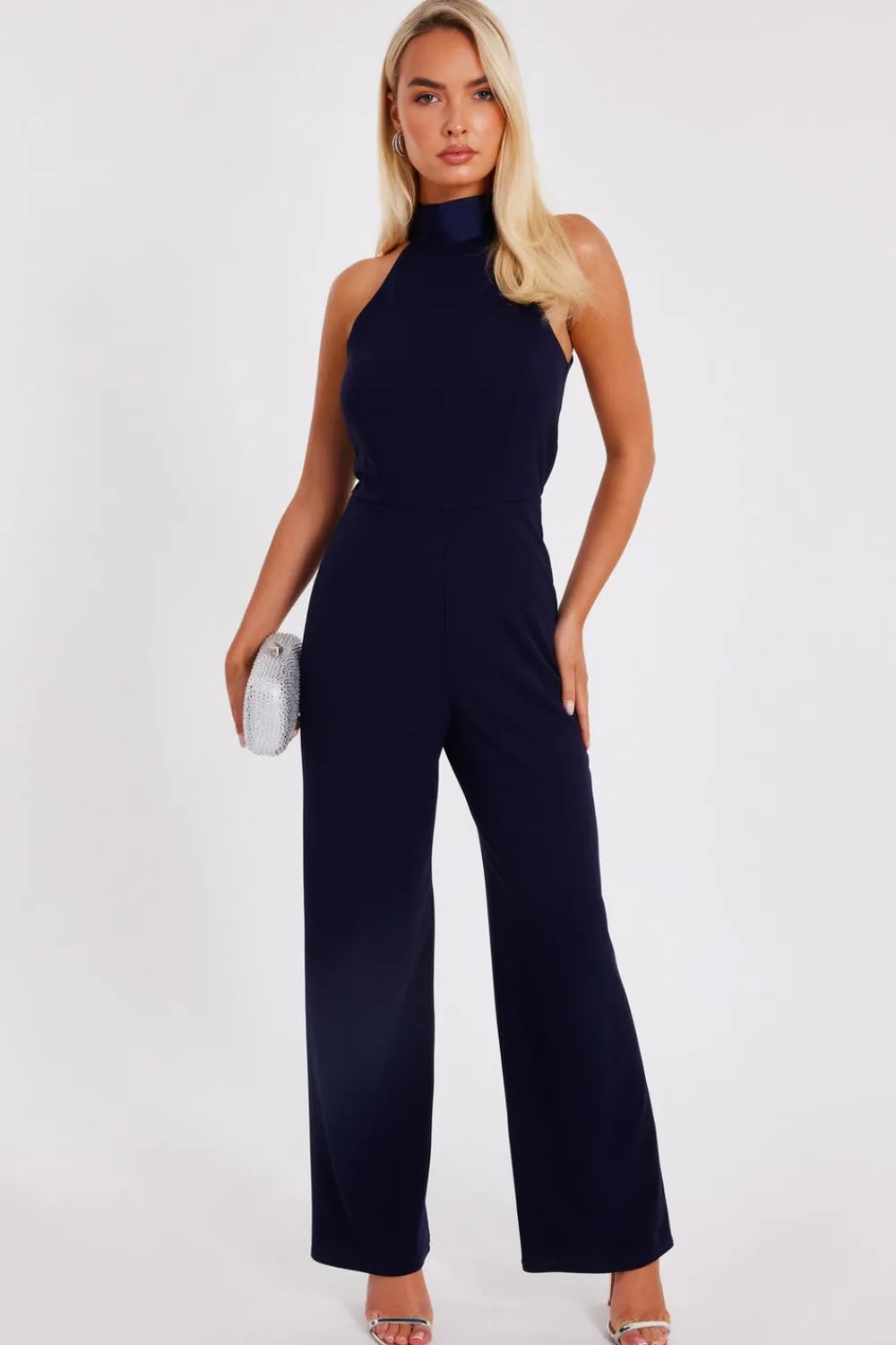 Quiz Occasion Jumpsuits|Evening Jumpsuits>Navy Halter Neck Jumpsuit