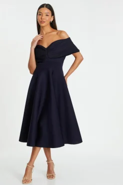Quiz Evening Dresses|Wrap Dresses>Navy Mesh Polka Dot Skater Midi Dress