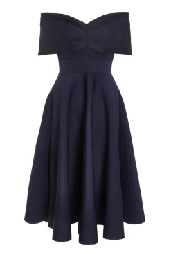 Quiz Evening Dresses|Wrap Dresses>Navy Mesh Polka Dot Skater Midi Dress