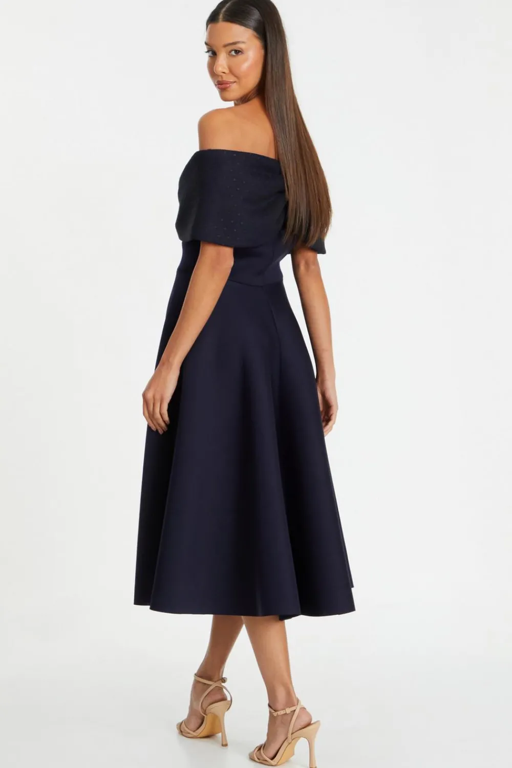 Quiz Evening Dresses|Wrap Dresses>Navy Mesh Polka Dot Skater Midi Dress