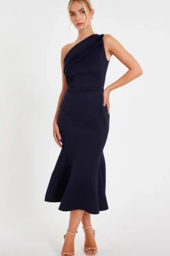 Quiz Day At The Races|Christening Guest>Navy One Shoulder Peplum Dress