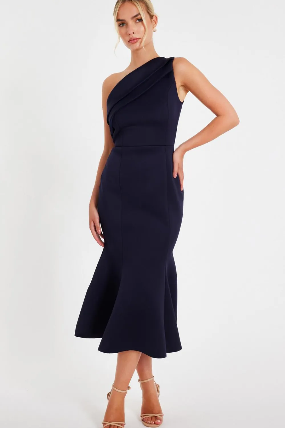 Quiz Day At The Races|Christening Guest>Navy One Shoulder Peplum Dress