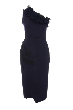 Quiz Evening Dresses|Christening Guest>Navy One Shoulder Ruched Midi Dress