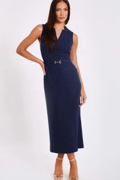 Quiz Day At The Races|Christening Guest>Navy Pinstripe Midi Dress