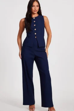 Quiz Workwear|Modest>Navy Pinstripe Wide Leg Trousers