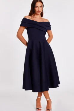 Quiz Evening Dresses|Day At The Races>Pleated Bardot Midi Dress