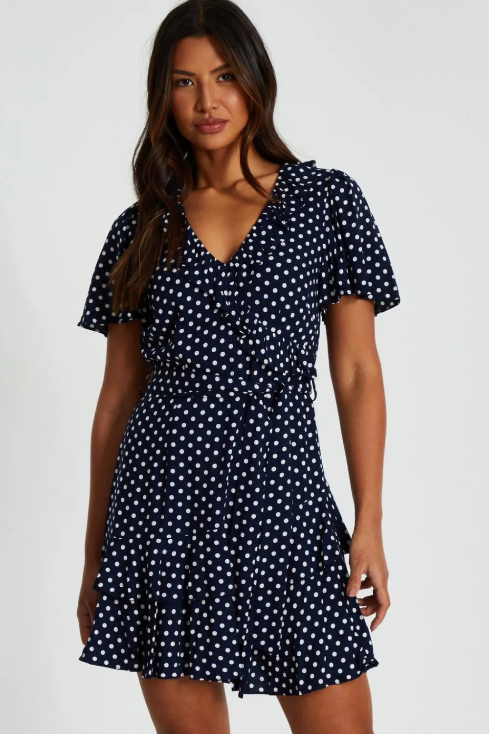 Quiz Summer Clothes|Casual Clothing>Navy Polka Dot Print Skater Dress