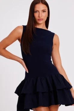 Quiz Going Out|Dresses>Navy Ruffle Hem Mini Dress