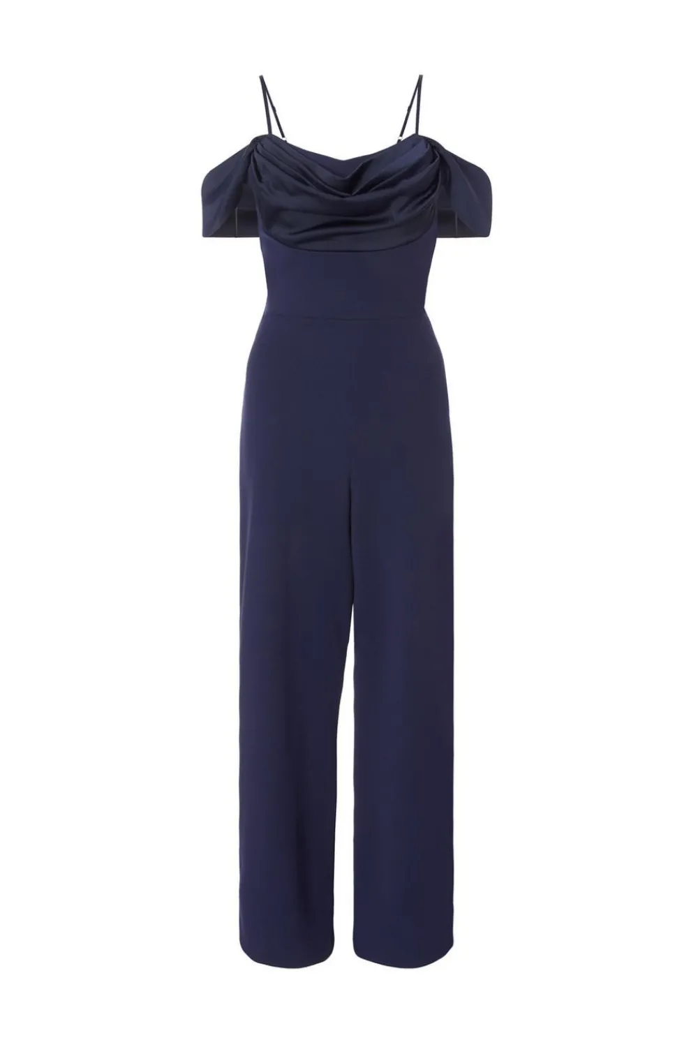 Quiz Summer Jumpsuits|Occasion Jumpsuits>Navy Satin Cold Shoulder Jumpsuit