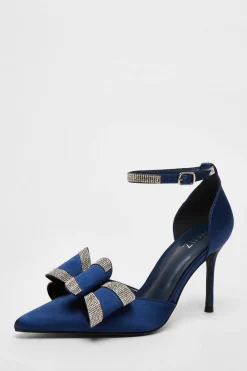 Quiz Shoe & Bag Sets|Occasion Shoes>Satin Diamante Bow Court Heels