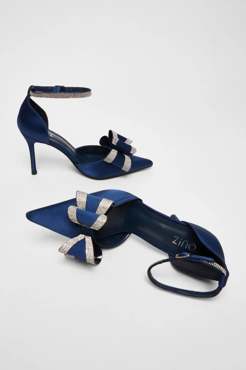 Quiz Shoe & Bag Sets|Occasion Shoes>Satin Diamante Bow Court Heels