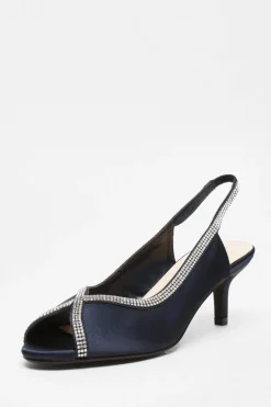 Quiz Shoe & Bag Sets|Occasion Shoes>Satin Diamante Low Heeled Slingback Heels