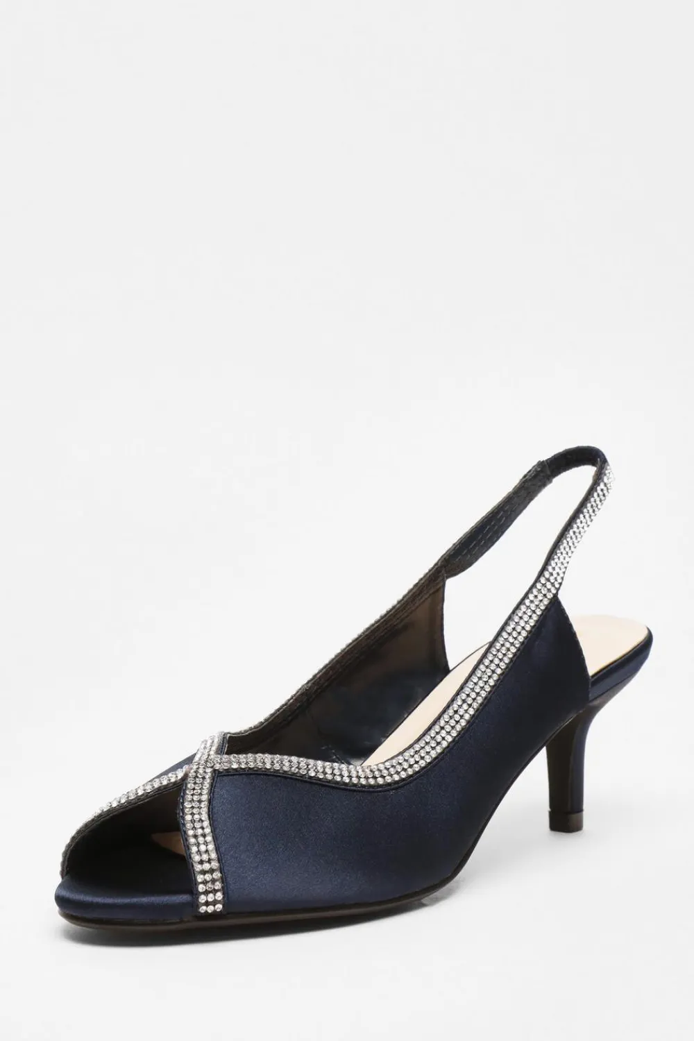 Quiz Shoe & Bag Sets|Occasion Shoes>Satin Diamante Low Heeled Slingback Heels