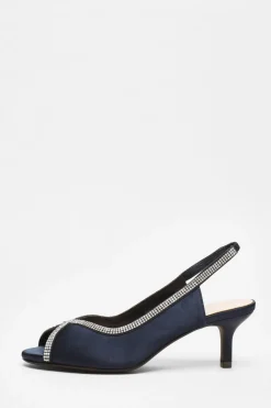 Quiz Shoe & Bag Sets|Occasion Shoes>Satin Diamante Low Heeled Slingback Heels