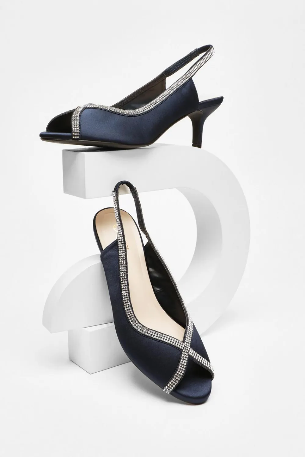Quiz Shoe & Bag Sets|Occasion Shoes>Satin Diamante Low Heeled Slingback Heels