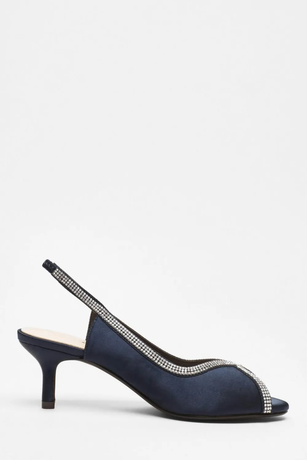 Quiz Shoe & Bag Sets|Occasion Shoes>Satin Diamante Low Heeled Slingback Heels