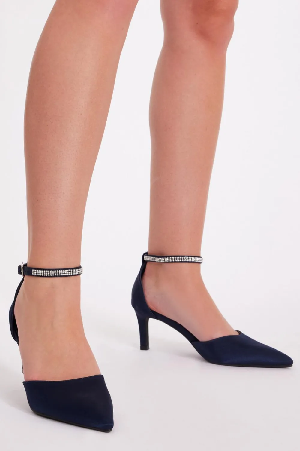 Quiz Shoe & Bag Sets|Occasion Shoes>Satin Diamante Strap Court Heels