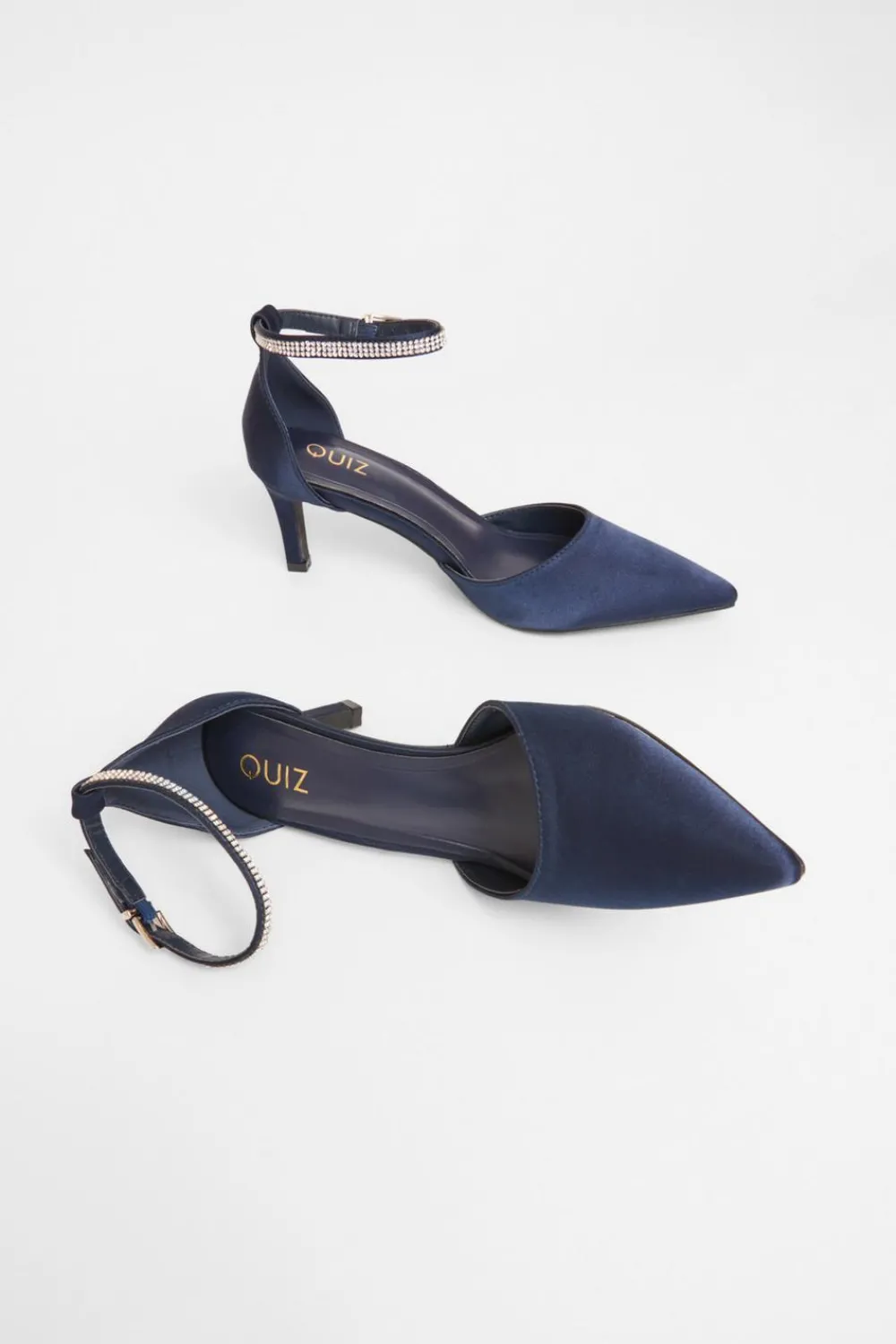 Quiz Shoe & Bag Sets|Occasion Shoes>Satin Diamante Strap Court Heels