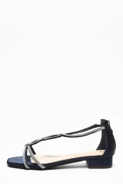 Quiz Sandals|Holiday Shoes>Satin Diamante T-Strap Flat Sandals