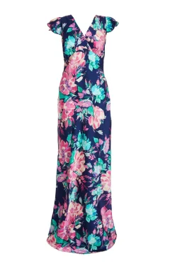 Quiz Florals|Wedding Guest Dresses>Navy Satin Floral Maxi Dress