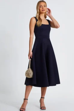 Quiz Evening Dresses|Day At The Races>Navy Square Neckline Skater Dress
