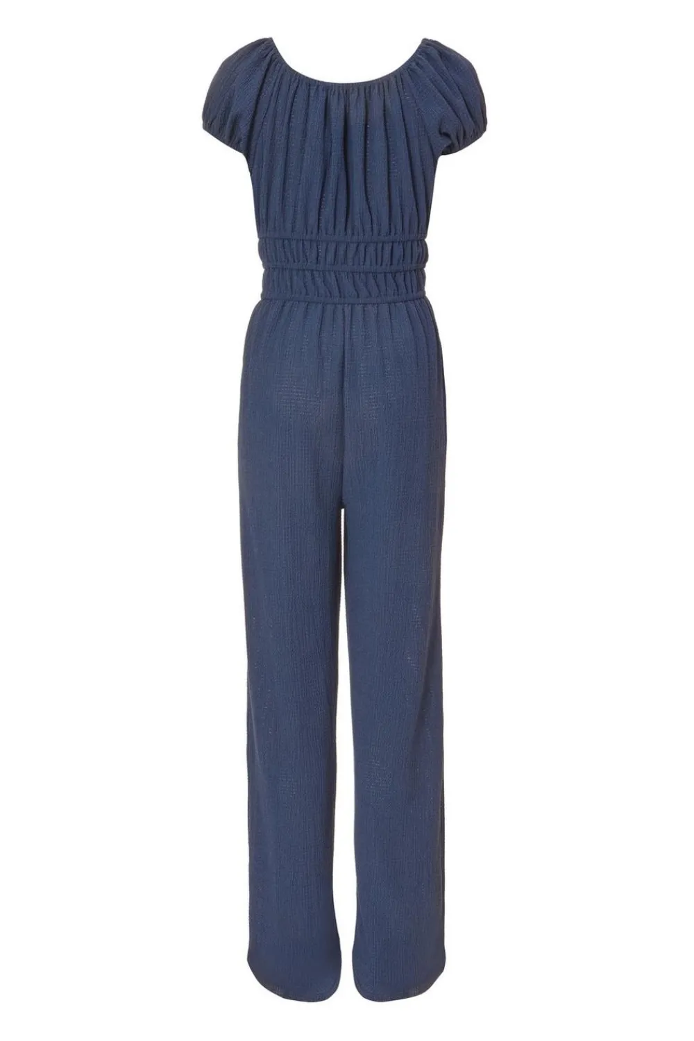 Quiz Summer Jumpsuits|Summer Clothes>Navy Textured Puff Sleeve Jumpsuit