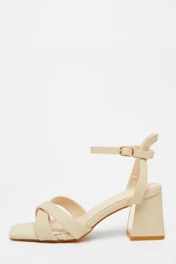 Quiz Heels>Nude Cross Strap Heeled Sandal