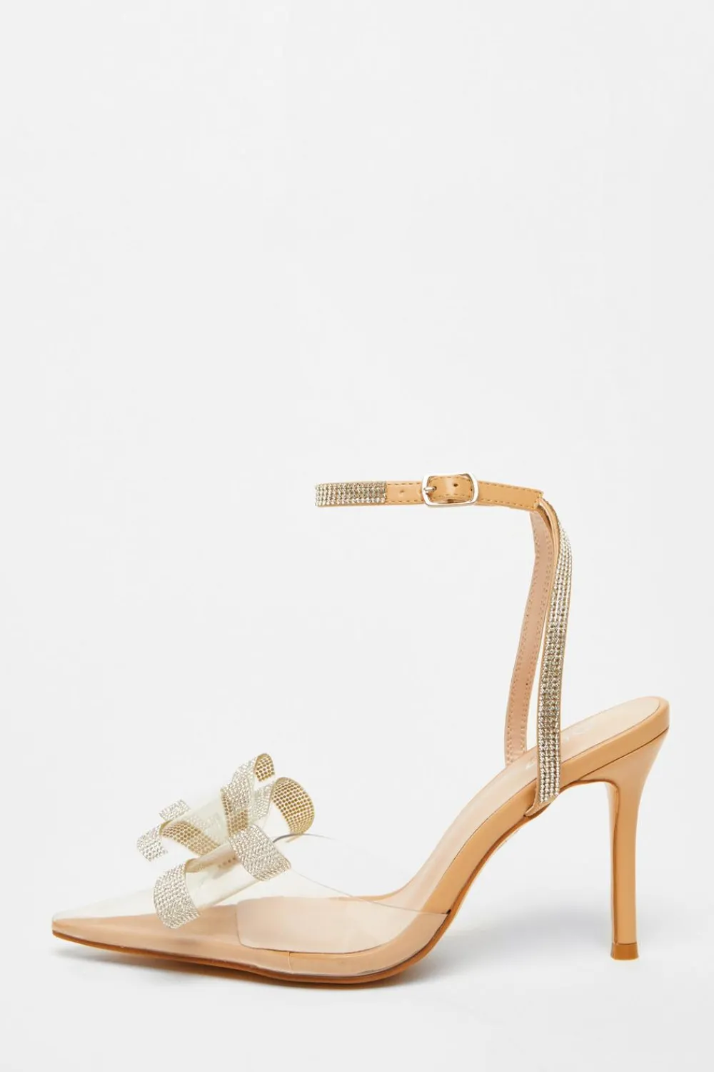 Quiz Sandals|Occasion Shoes>Nude Diamante Bow Court Heels
