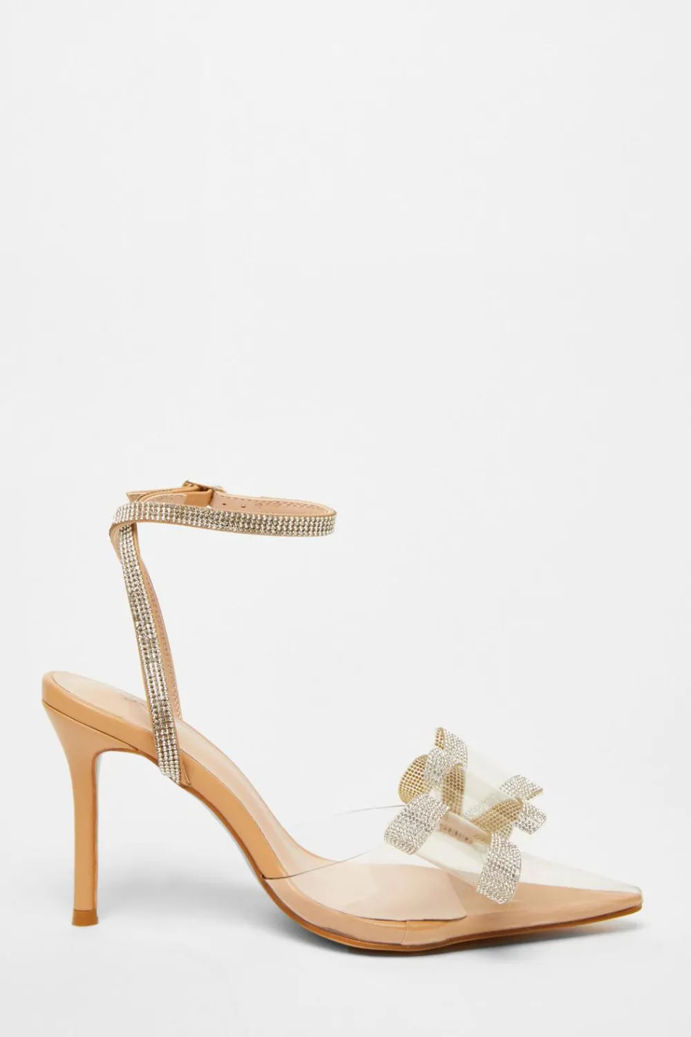 Quiz Sandals|Occasion Shoes>Nude Diamante Bow Court Heels