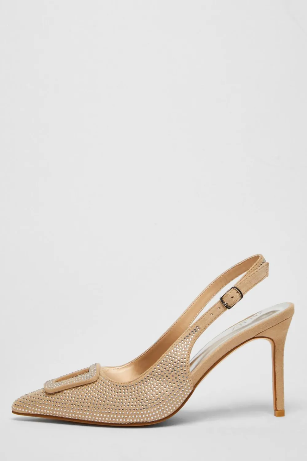 Quiz Shoe & Bag Sets|Occasion Shoes>Nude Diamante Court Sling Back Heel