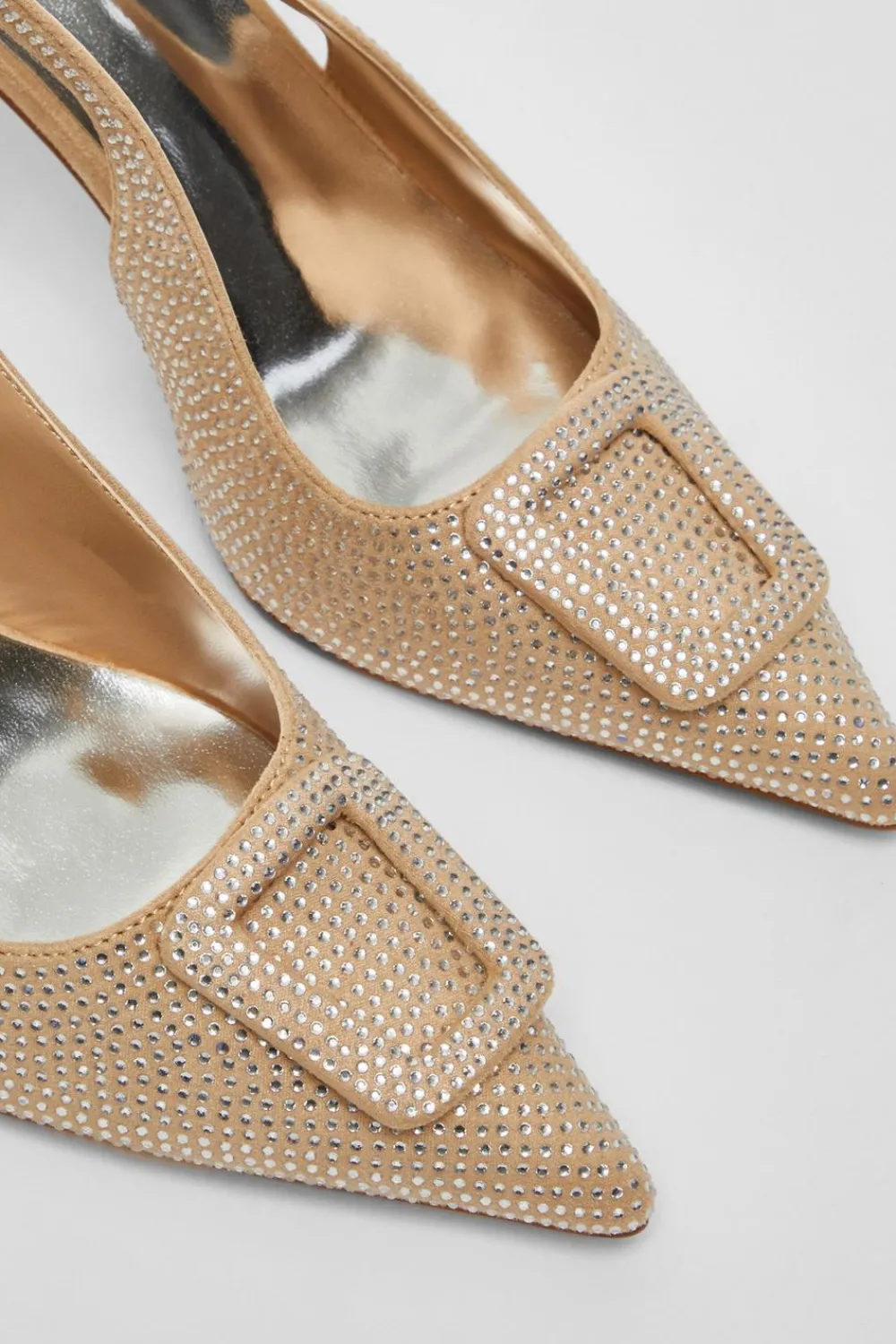 Quiz Shoe & Bag Sets|Occasion Shoes>Nude Diamante Court Sling Back Heel