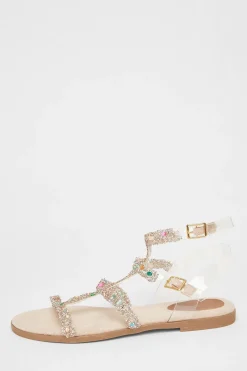 Quiz Sandals|Holiday Shoes>Nude Diamante Gladiator Sandals
