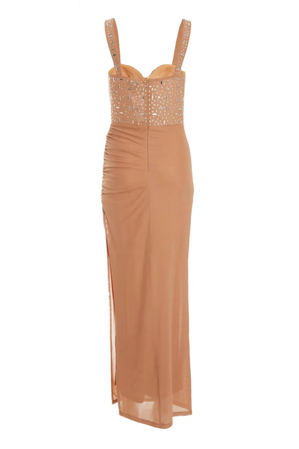 Quiz Evening Dresses|Occasion Dresses>Nude Rhinestone Split Leg Maxi Dress