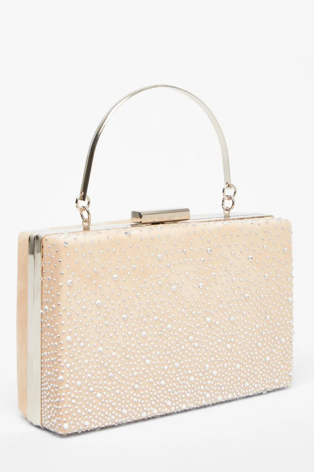 Quiz Bags|Shoe & Bag Sets>Nude Satin Embellished Box Bag
