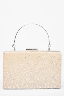 Quiz Bags|Shoe & Bag Sets>Nude Satin Embellished Box Bag