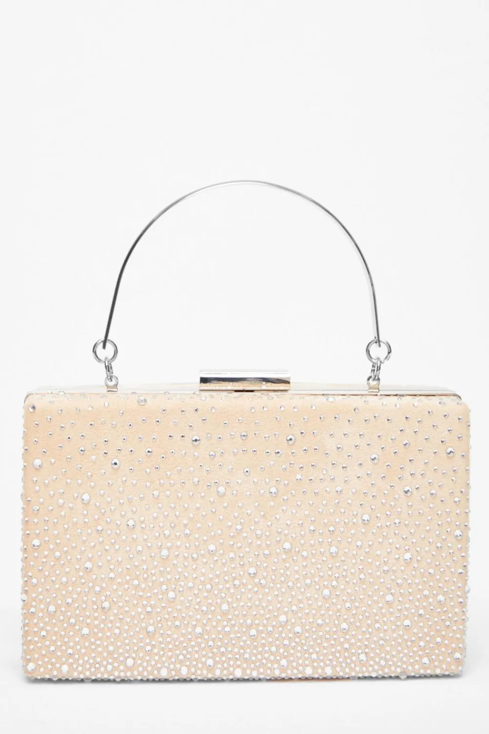 Quiz Bags|Shoe & Bag Sets>Nude Satin Embellished Box Bag