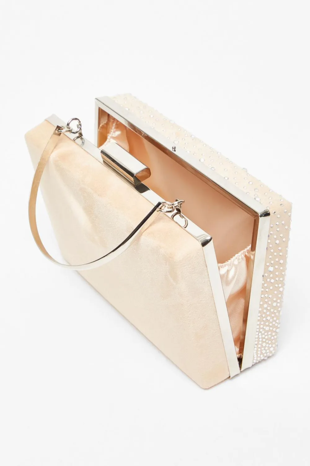 Quiz Bags|Shoe & Bag Sets>Nude Satin Embellished Box Bag