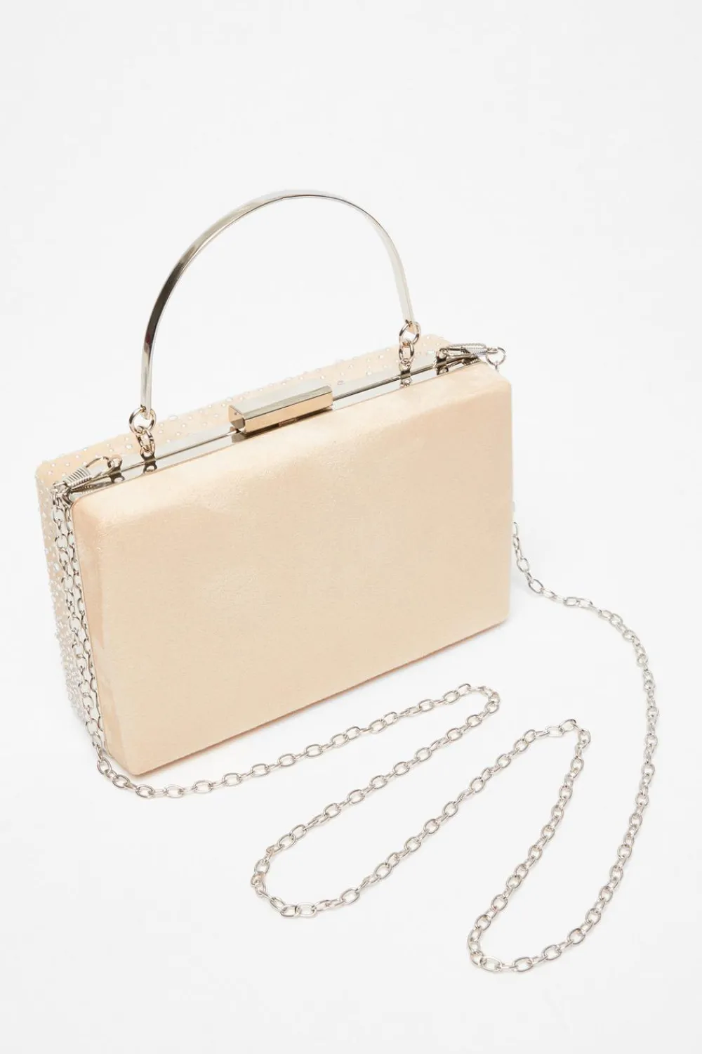 Quiz Bags|Shoe & Bag Sets>Nude Satin Embellished Box Bag