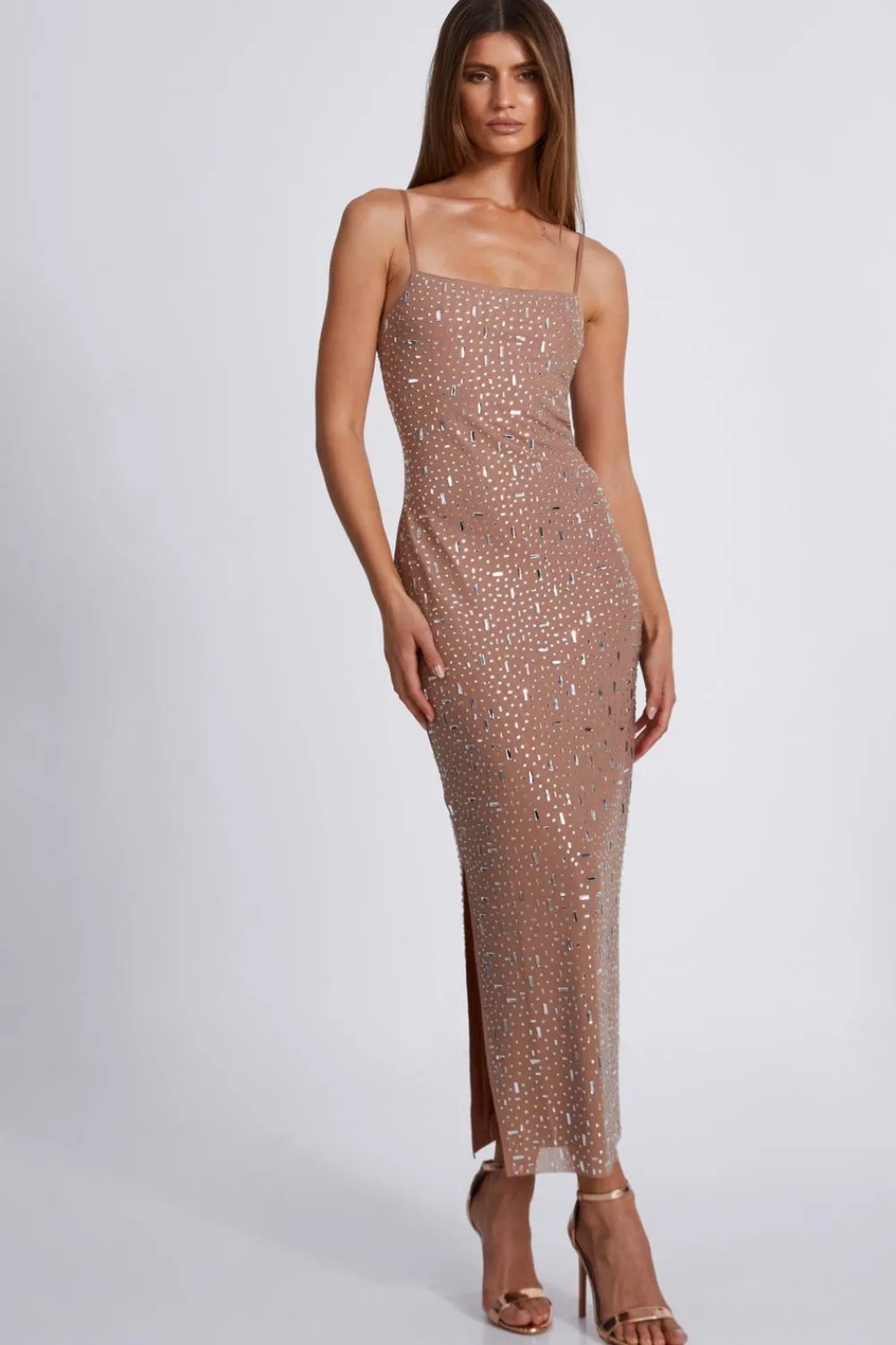 Quiz Evening Dresses|Occasion Dresses>Square Neck Embellished Maxi Dress