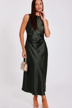 Quiz Evening Dresses|Day At The Races>Satin Ruched Midi Dress