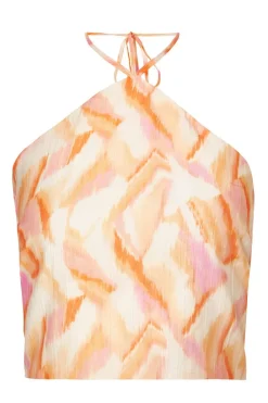 Quiz Summer Tops|Day Tops>Orange Abstract Halter Neck Top