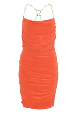 Quiz Mini Dresses|Going Out Dresses>Orange Chain Bodycon Mini Dress