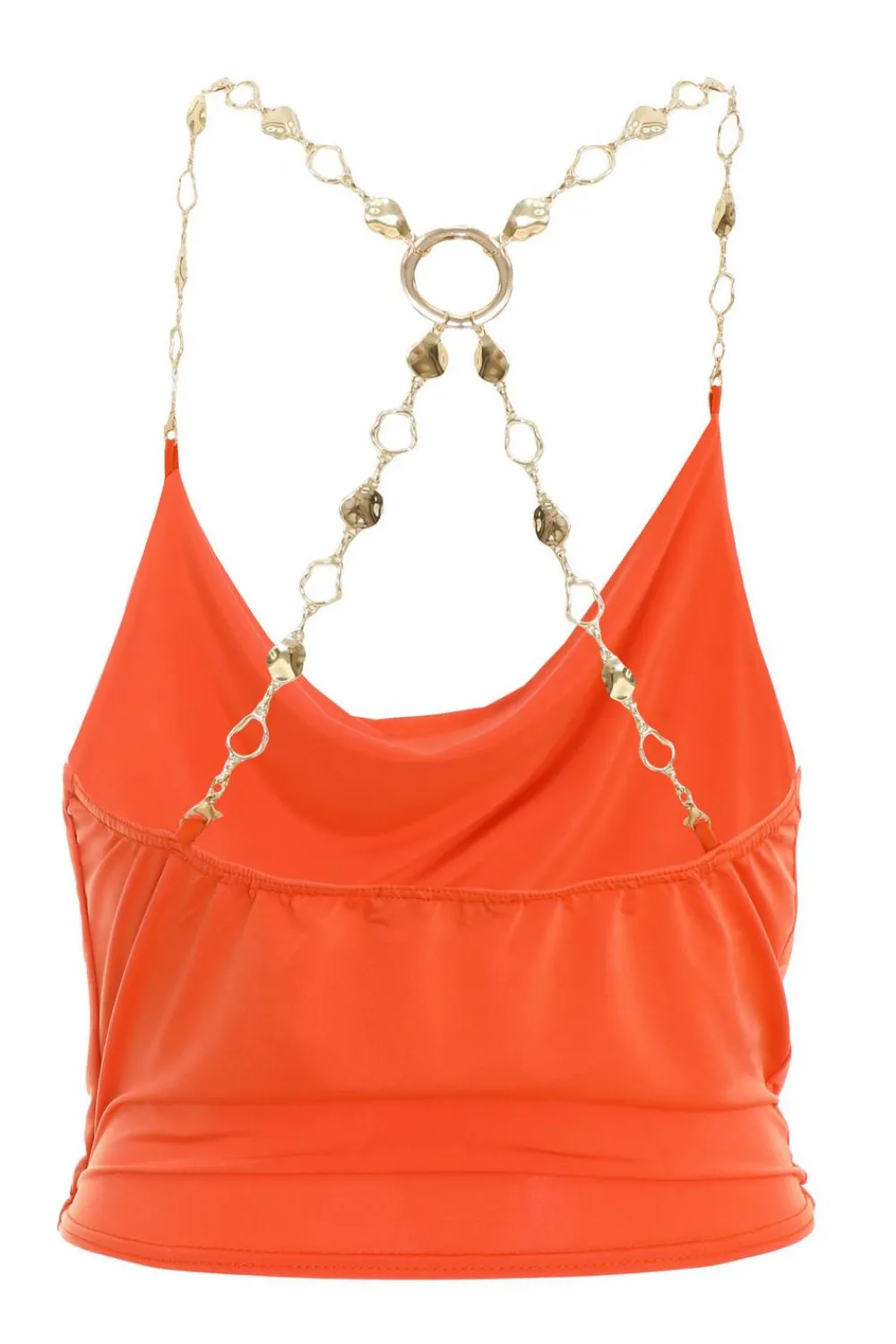 Quiz Going Out Tops|Crop Tops>Orange Cowl Neck Chain Crop Top